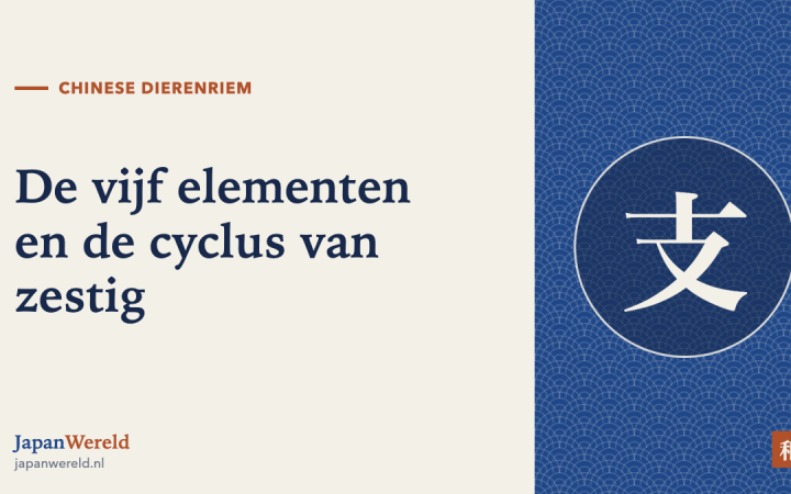 De vijf elementen in een cirkel rond het teken voor de vijf fasen