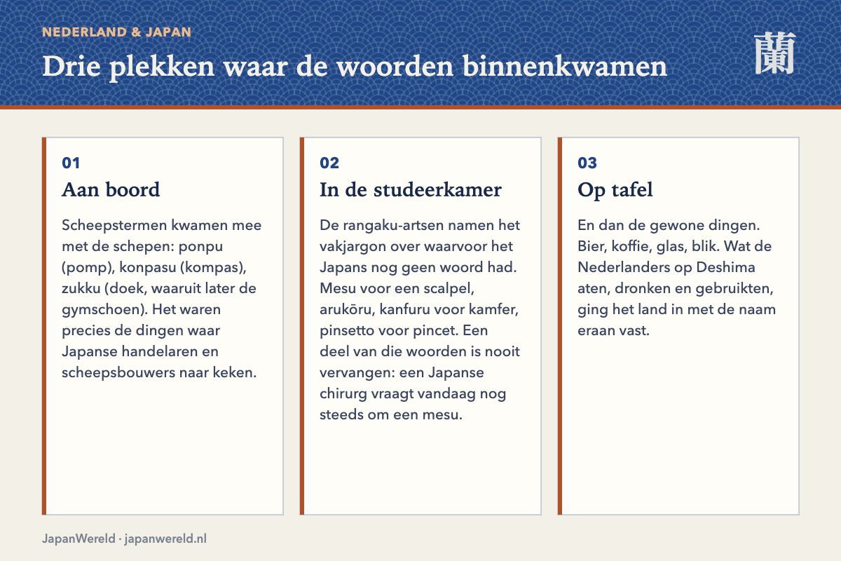 Drie categorieën leenwoorden: aan boord, in de studeerkamer en op tafel